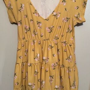 Floral Yellow Dress with Pink Accents